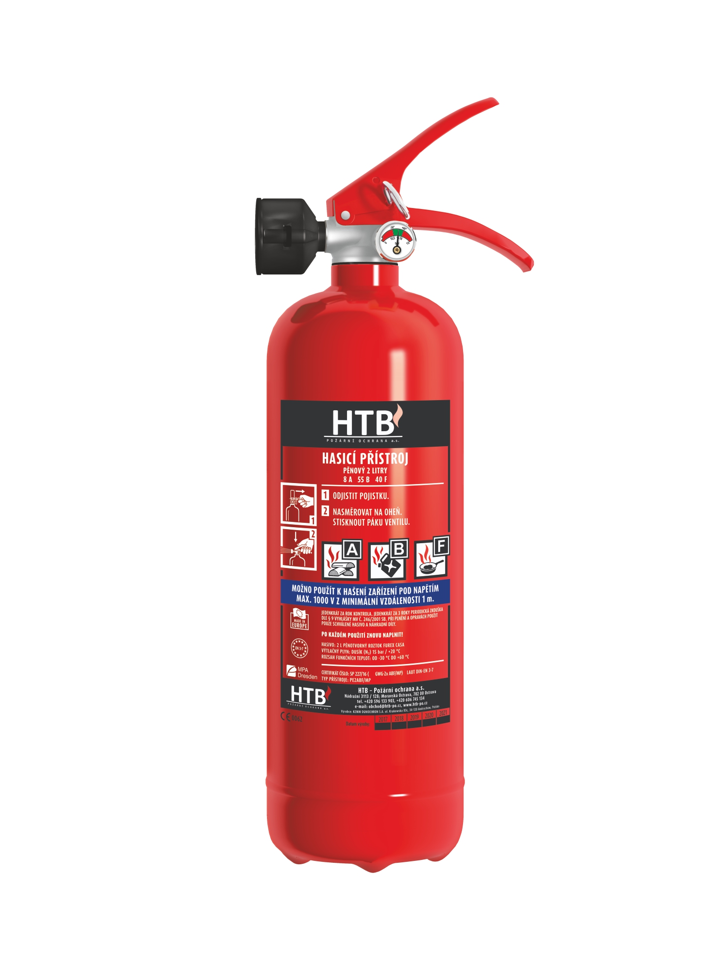 Pěnový hasicí přístroj PE2ABF/MP  2 litry