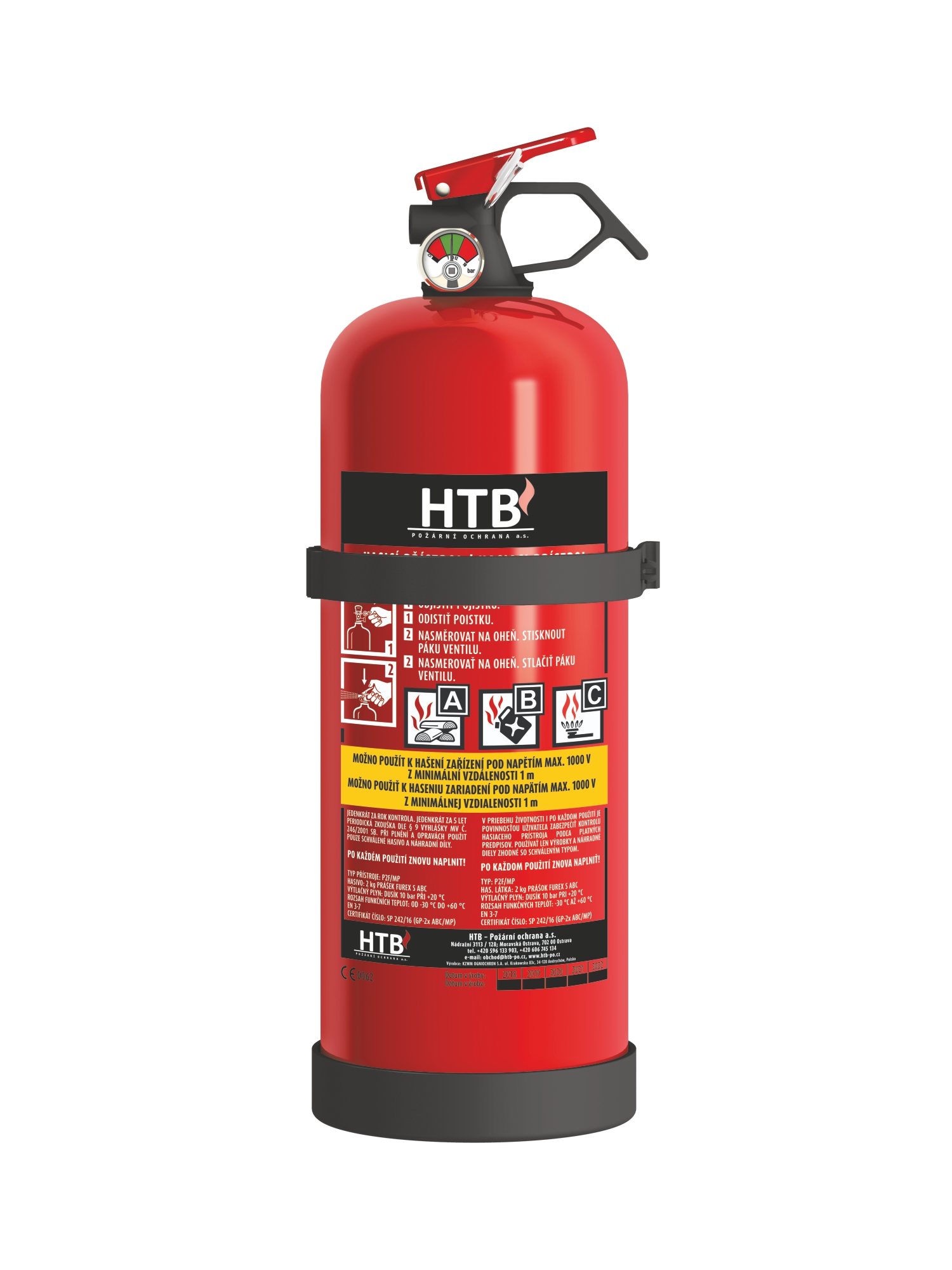 Práškový hasicí přístroj P2F/MM (mosazný ventil)   2 kg