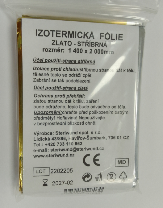 Izotermická fólie zlato stříbrná 140 x 200 cm